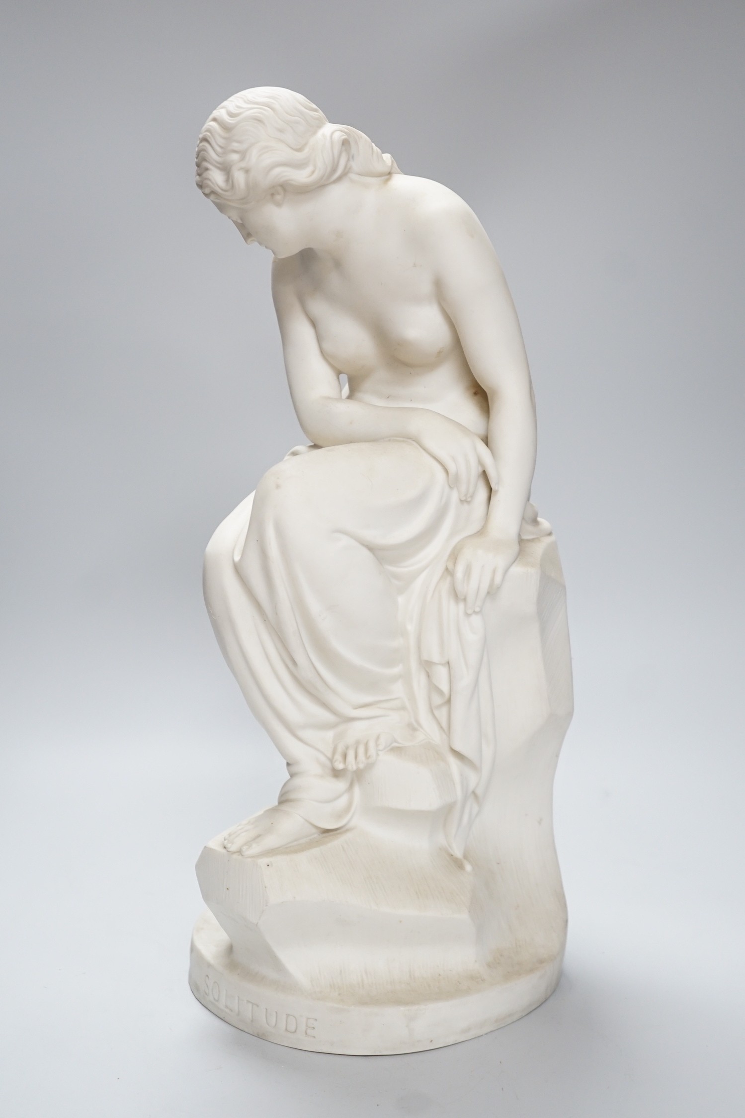 A Mintons Parian figure, Solitude, issued by the Art Union of London, after the original by John Lawlor, dated 1852, 47cm